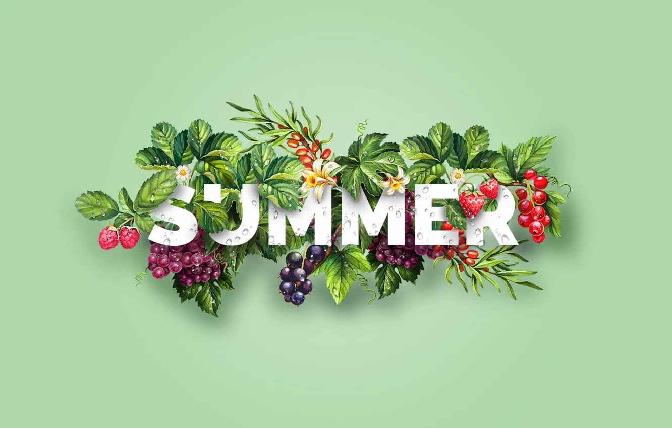 Photo wallpaper summer, berries, raspberry, strawberry, grapes, summer, Design, sea buckthorn