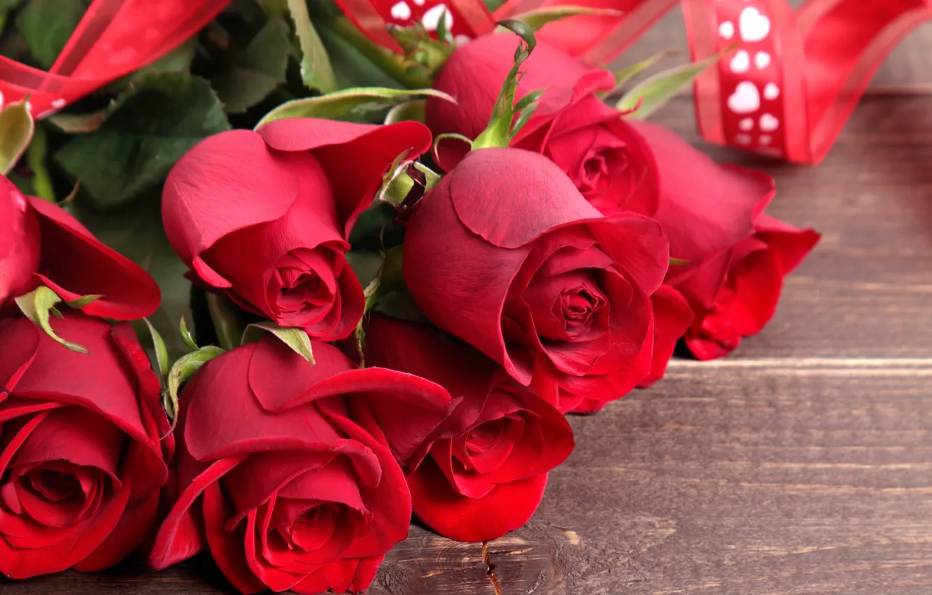 Photo wallpaper bouquet, red, love, heart, romantic, valentine's day, roses, red roses