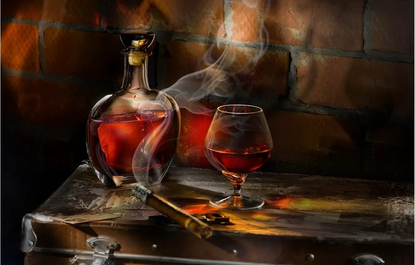 Photo wallpaper glass, cigar, whiskey