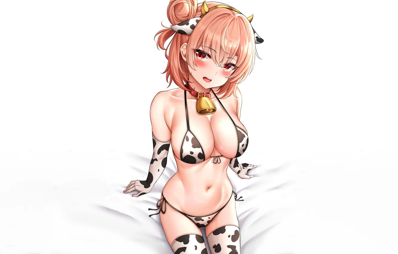 Photo wallpaper girl, sexy, cleavage, thighhighs, pink hair, boobs, anime, beautiful