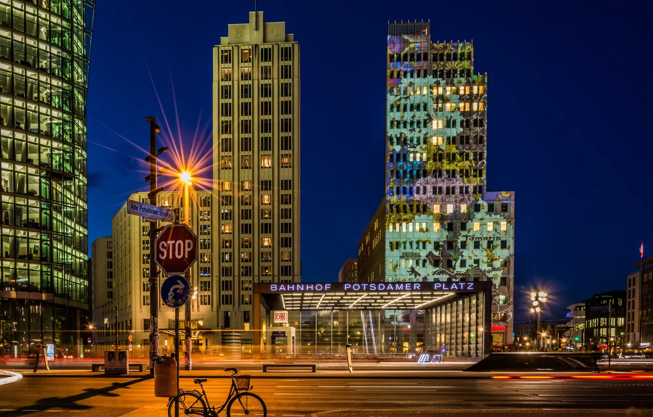 Photo wallpaper road, night, bike, lights, street, home, Germany, lights