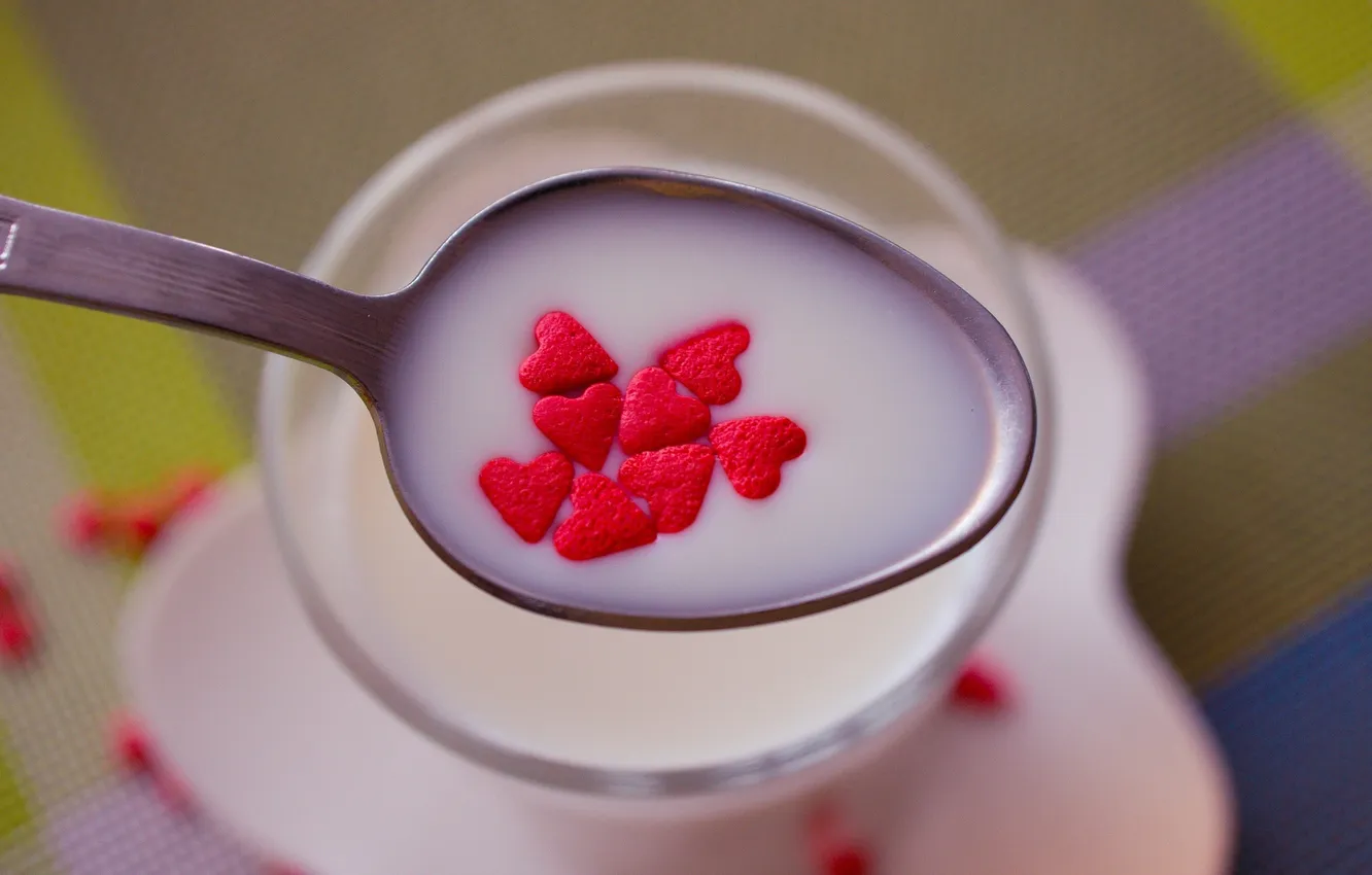 Photo wallpaper background, mood, widescreen, Wallpaper, milk, spoon, hearts, wallpaper
