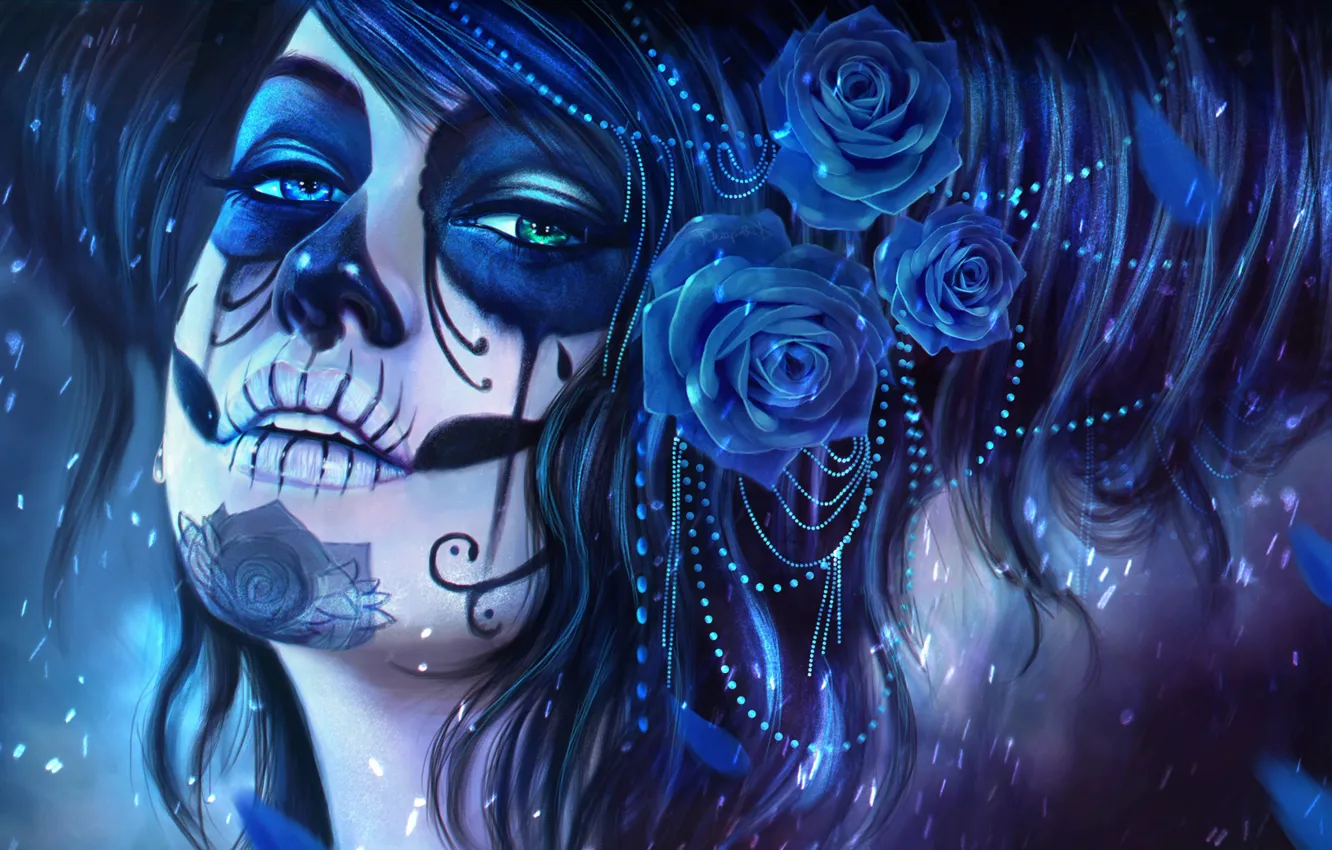 Photo wallpaper Flowers, Girl, Look, Day Of The Dead