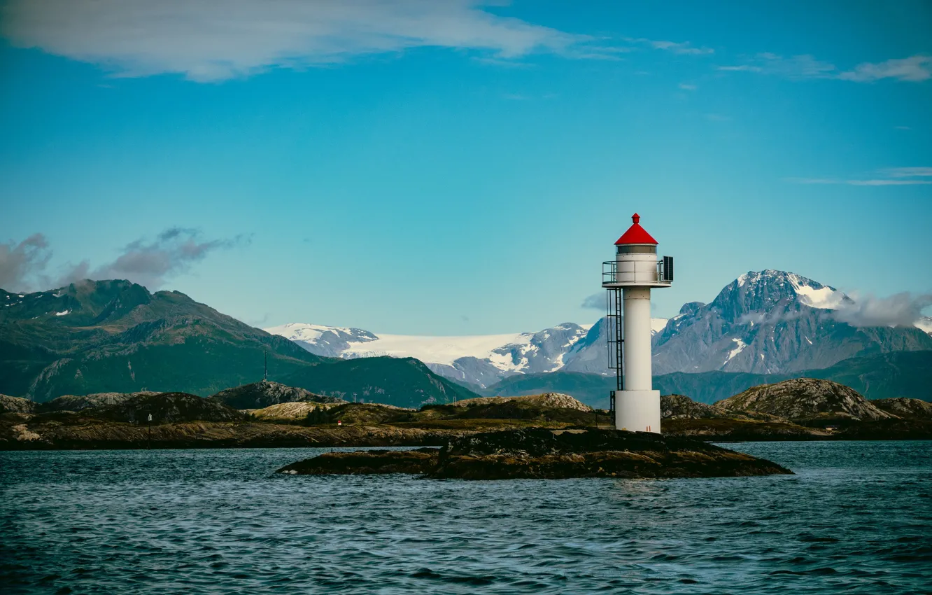 Photo wallpaper sea, mountains, rocks, lighthouse