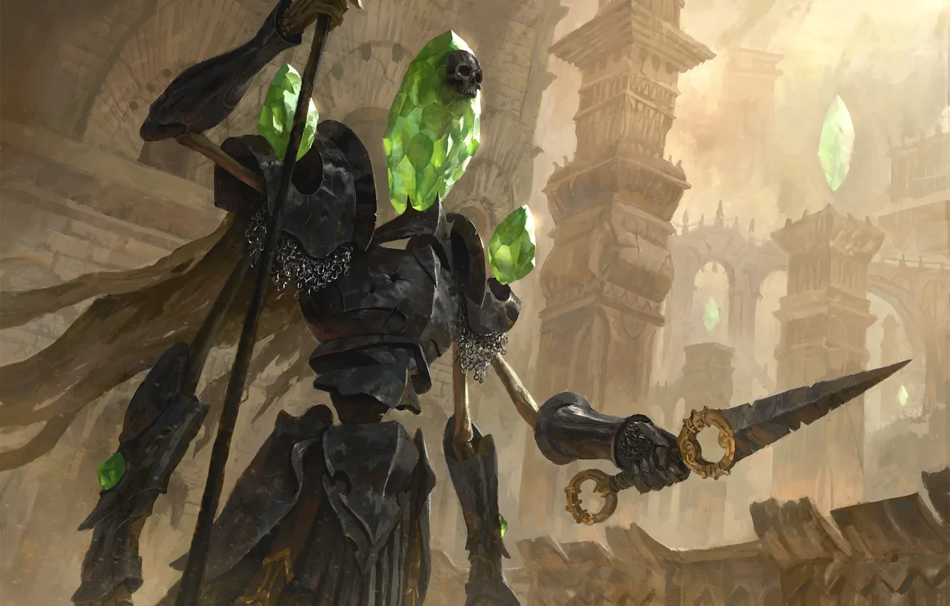 Photo wallpaper skull, warrior, crystals, magic, Golem, guardian