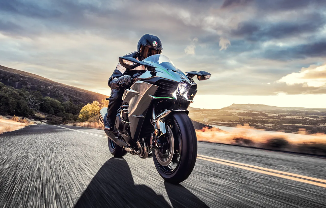 Photo wallpaper Kawasaki, Ninja, motion, Kawasaki Ninja H2