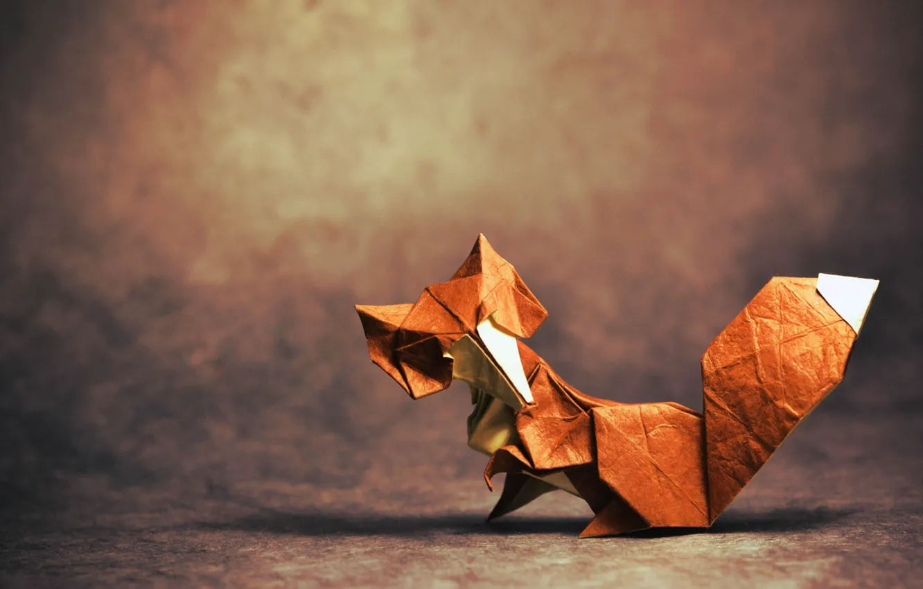 Photo wallpaper shadow, Fox, tail, fox, origami, tail, origami, looking