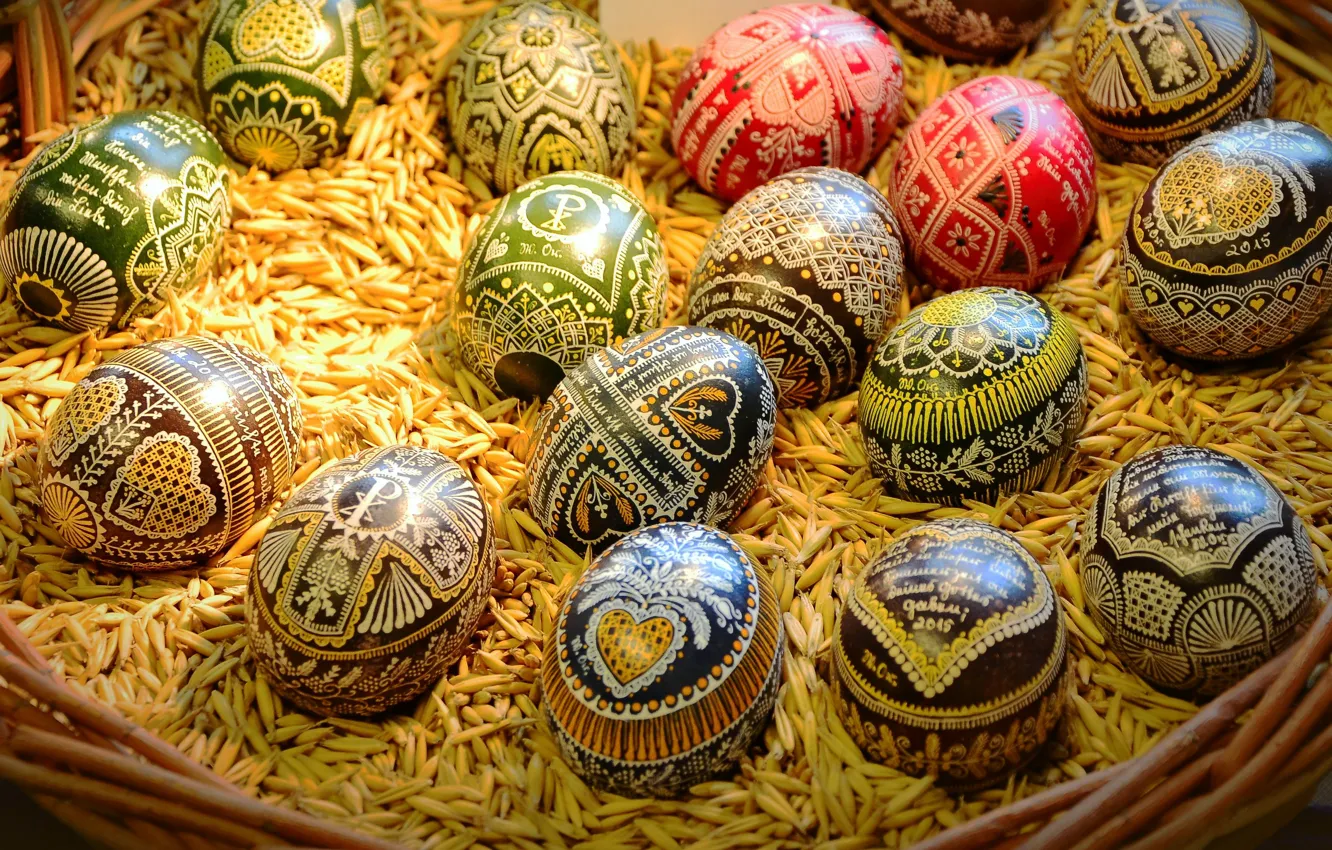 Photo wallpaper holiday, eggs, Easter, basket, grain, Easter, eggs