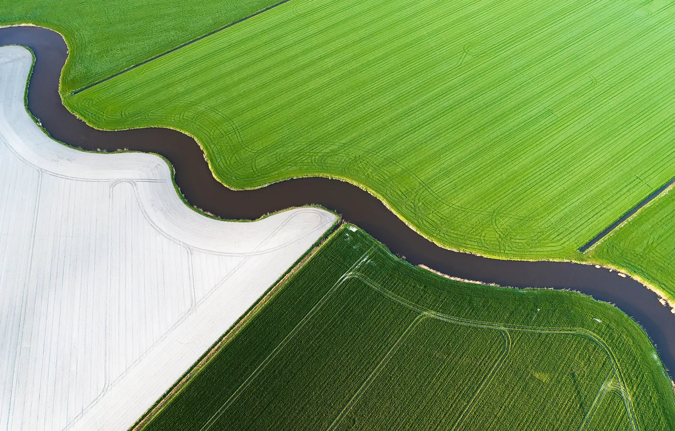 Photo wallpaper field, nature, river