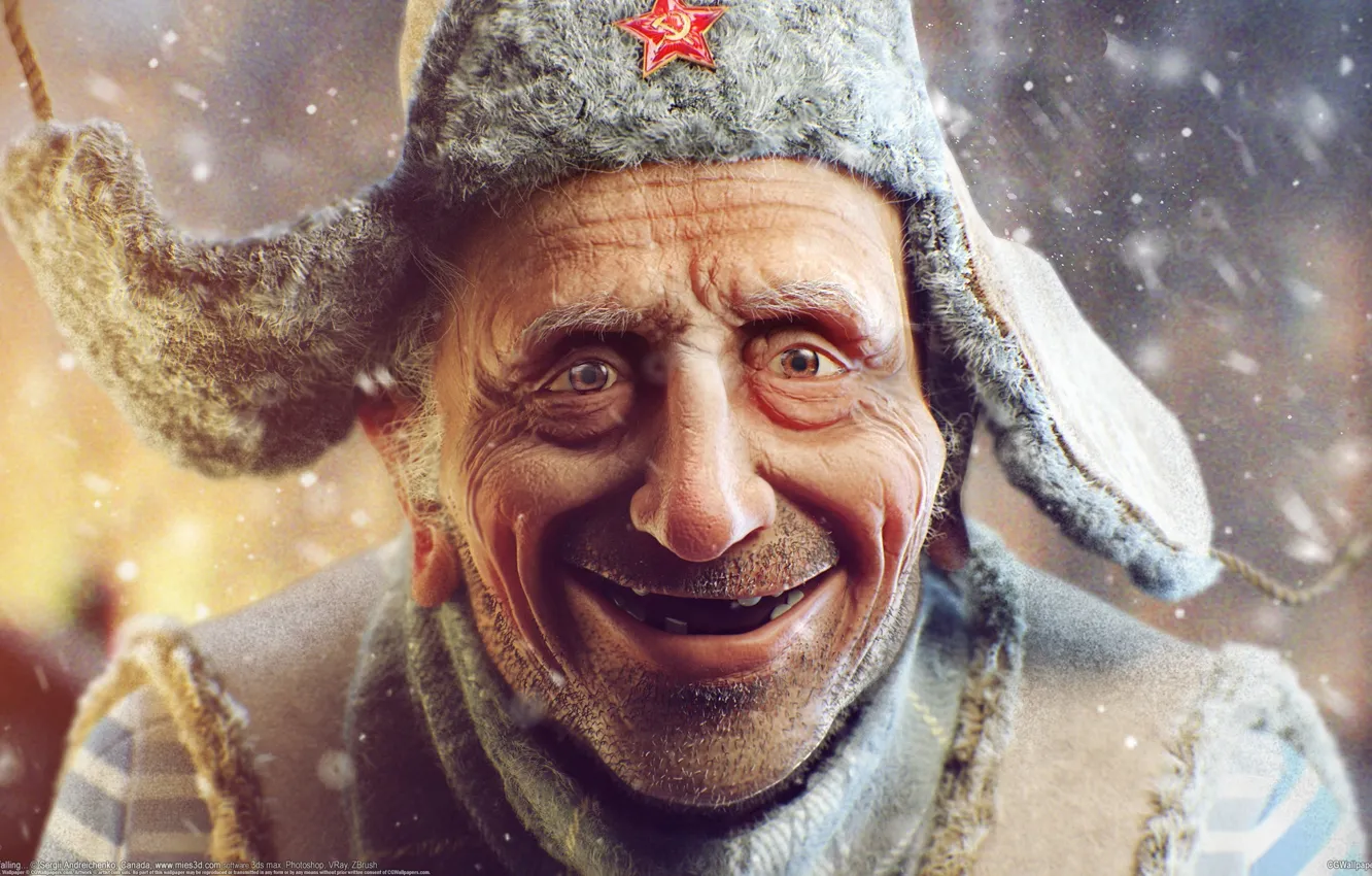 Photo wallpaper snow, star, man, grandfather, the old man, hat, Sergii Andreichenko, Sergey Andreichenko