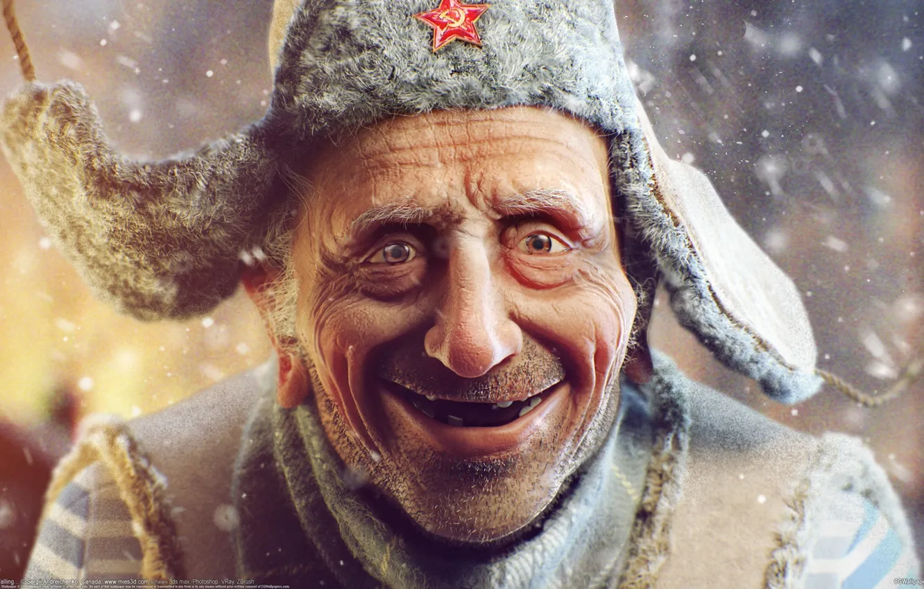 Photo wallpaper stars, snow, man, grandfather, the old man, hat, Sergii Andreichenko, Sergey Andreichenko