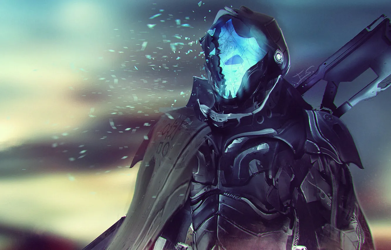 Photo wallpaper death, weapons, fiction, soldiers, armor, cyborg, cloak, Cyberpunk