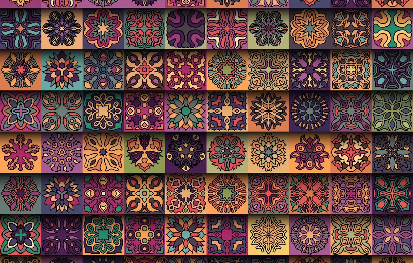 Photo wallpaper flowers, background, pattern, texture, squares