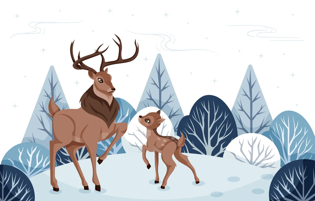 Photo wallpaper winter, snow, landscape, nature, pose, rendering, graphics, deer