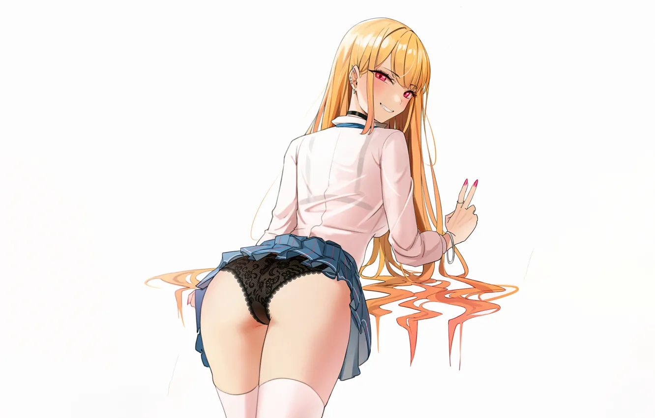 Photo wallpaper girl, sexy, lingerie, ass, panties, thighhighs, long hair, anime
