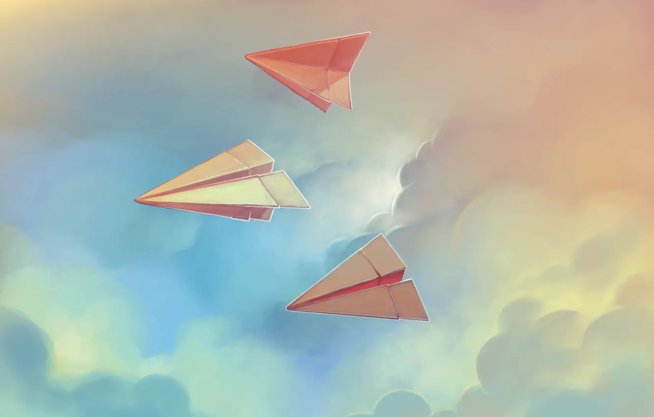 Photo wallpaper the sky, clouds, paper, art, the plane, paper, airplane