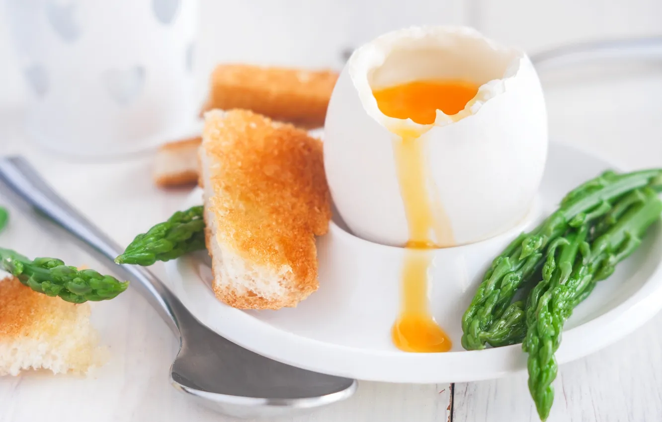 Photo wallpaper egg, Breakfast, toast, asparagus, soft-boiled
