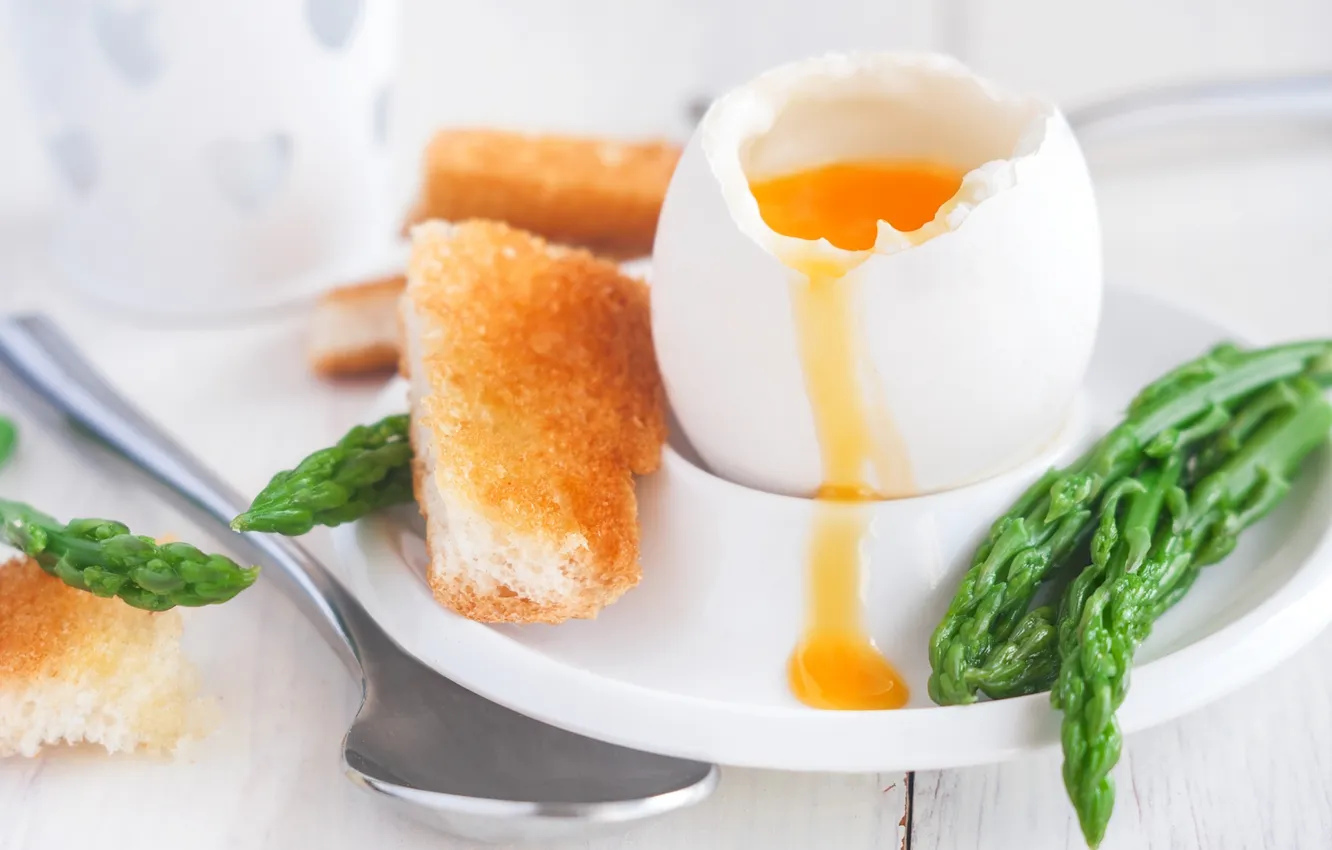 Photo wallpaper eggs, Breakfast, toast, asparagus, soft-boiled