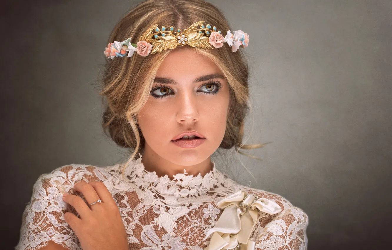 Photo wallpaper look, girl, face, style, background, portrait, hands, Diadema