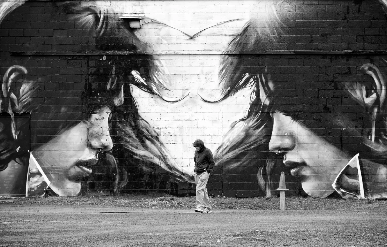 Photo wallpaper wall, graffiti, man