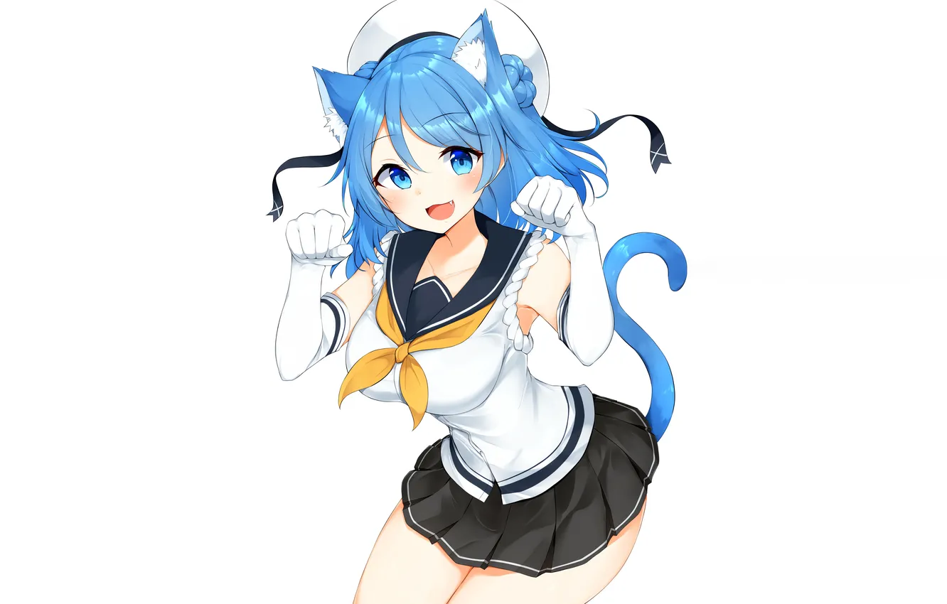 Photo wallpaper girl, school uniform, long hair, boobs, animal ears, anime, blue eyes, beautiful