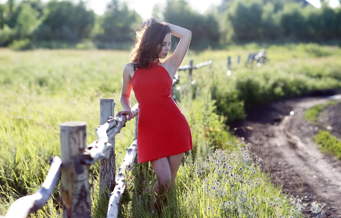 Photo wallpaper grass, the sun, trees, pose, model, portrait, makeup, figure