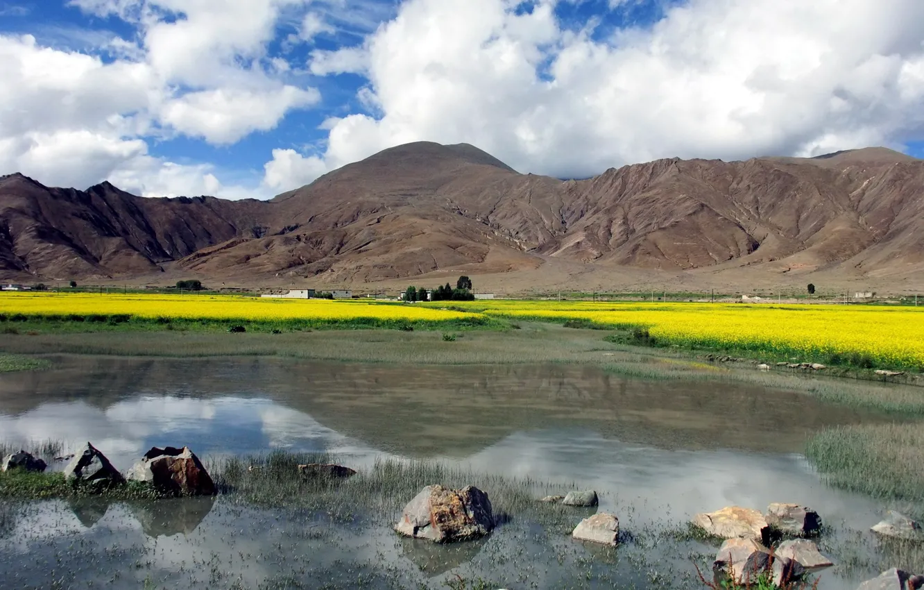 Photo wallpaper the sky, clouds, mountains