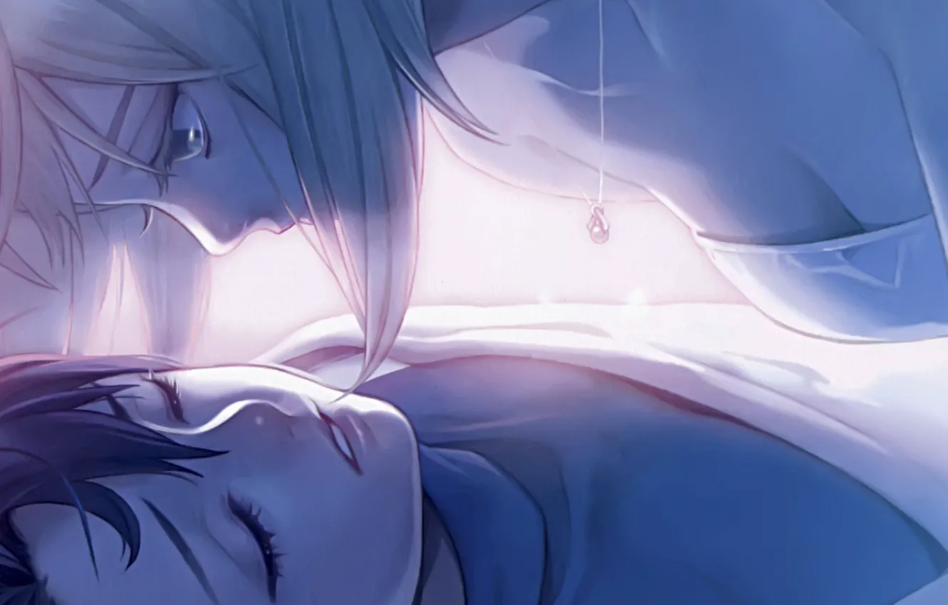 Photo wallpaper girl, the darkness, kiss, guy