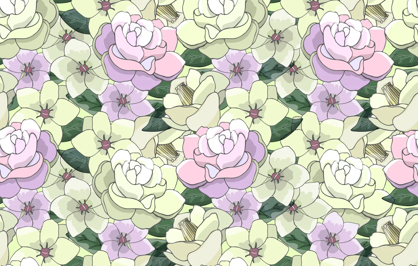 Photo wallpaper flowers, retro, vector, vintage