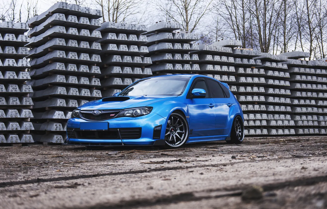 Photo wallpaper Subaru, Impreza, WRX, Blue, STI, Autumn, JDM