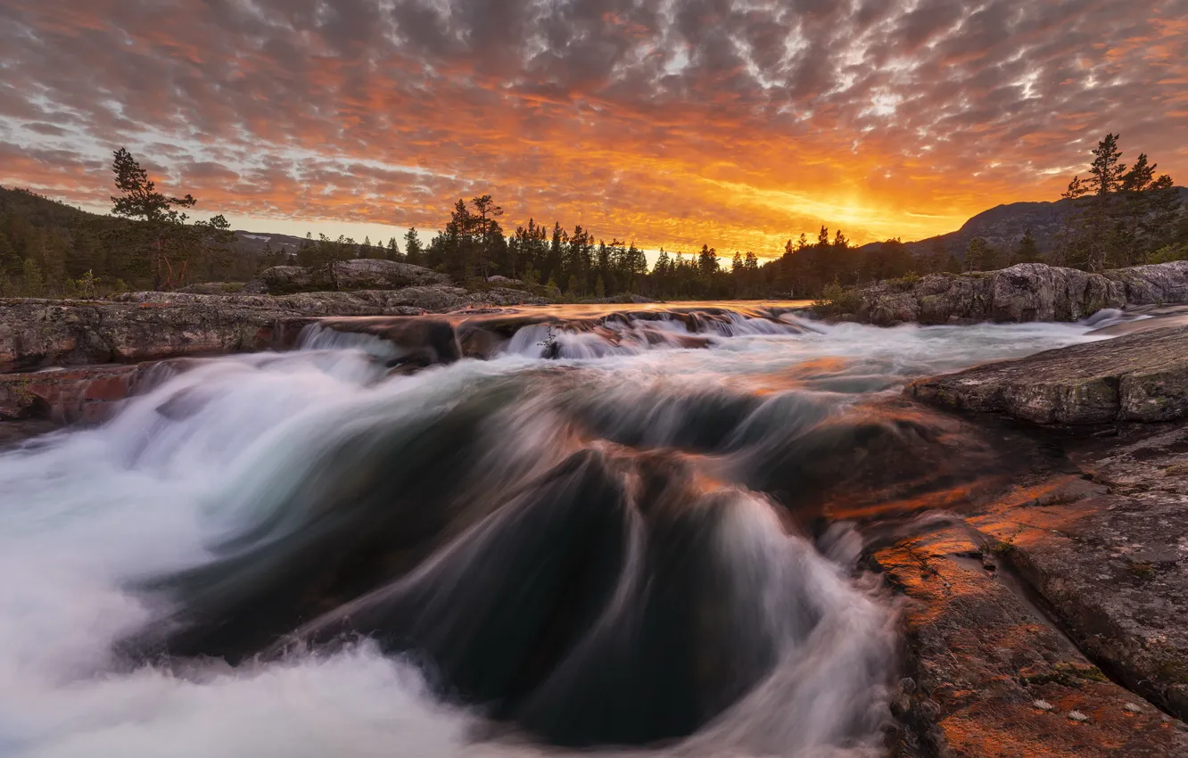 Photo wallpaper sunset, nature, river