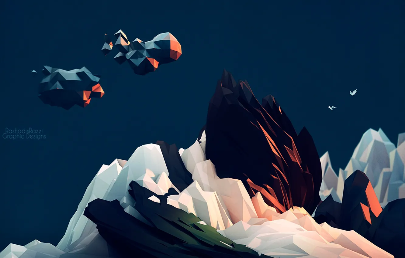 Photo wallpaper the sky, clouds, mountains, abstraction, bird, abstract, sky, clouds