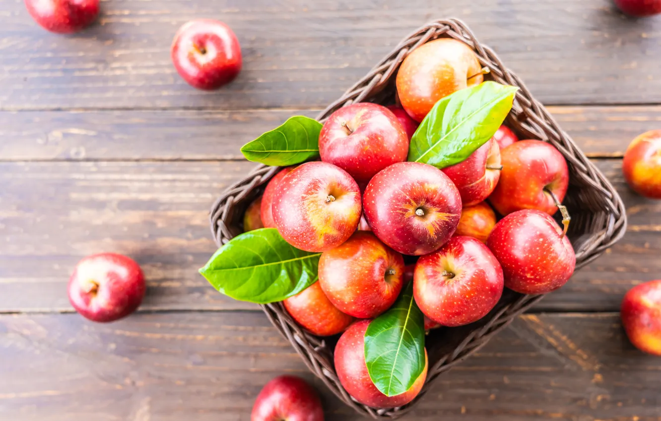 Photo wallpaper apple, background, autumn, apples, basket, closeup, agriculture