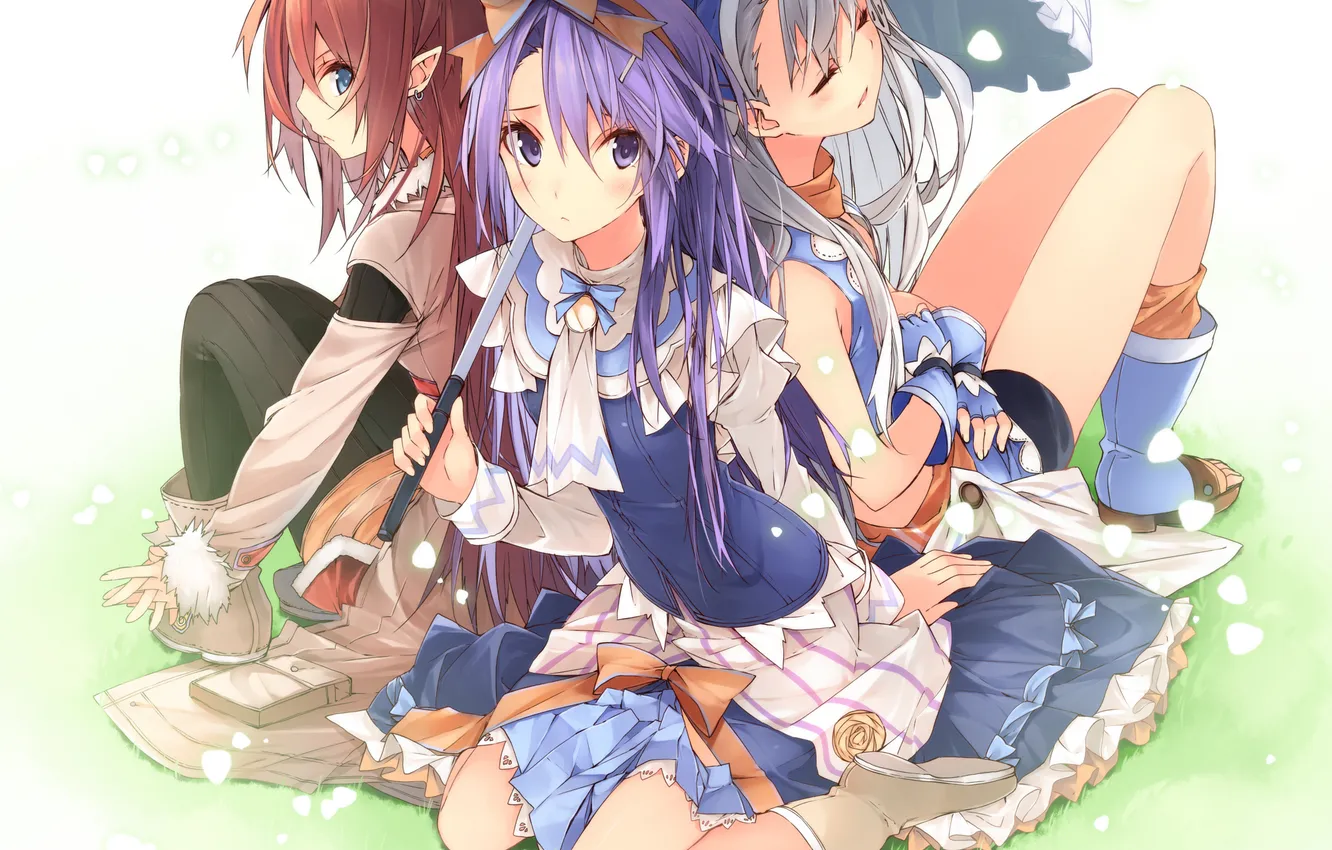 Photo wallpaper girl, umbrella, petals, art, bow, kuwashima rein, Karin, rune factory