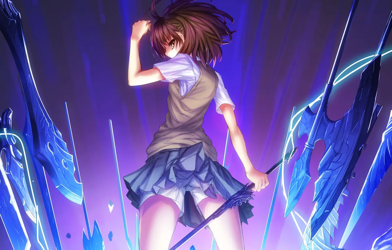 Wallpaper look, girl, weapons, magic, misaka mikoto, gesture, art ...