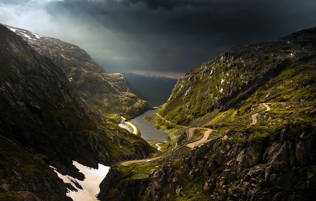 Photo wallpaper road, the sky, landscape, mountains