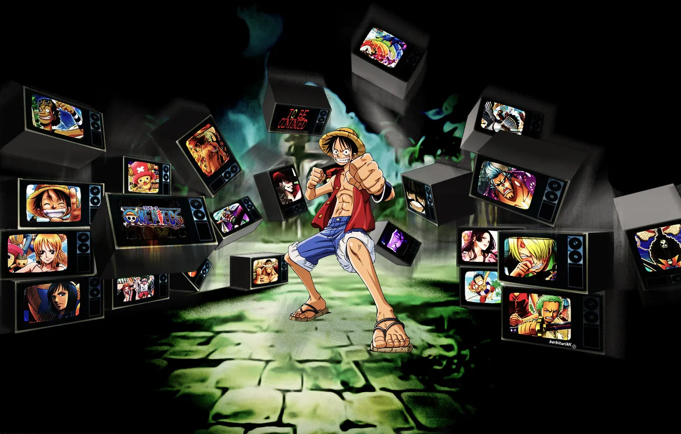 Photo wallpaper anime, One Piece, Nami, Buggy, Usopp, Brook, Sanji, Nico Robin