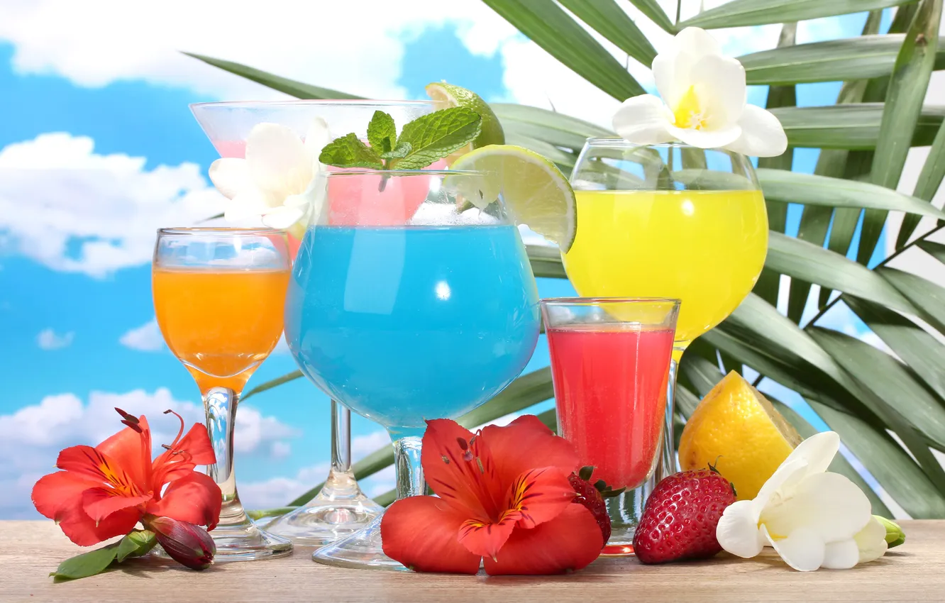 Photo wallpaper sea, cocktail, fruit, fresh, drink, cocktail, fruits, tropical
