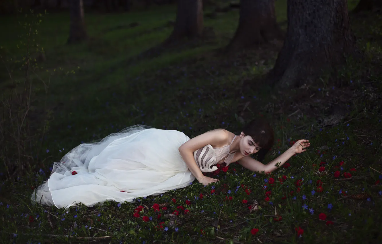 Photo wallpaper forest, girl, dress, Aleah Michele, With heavy eyes and a weary heart