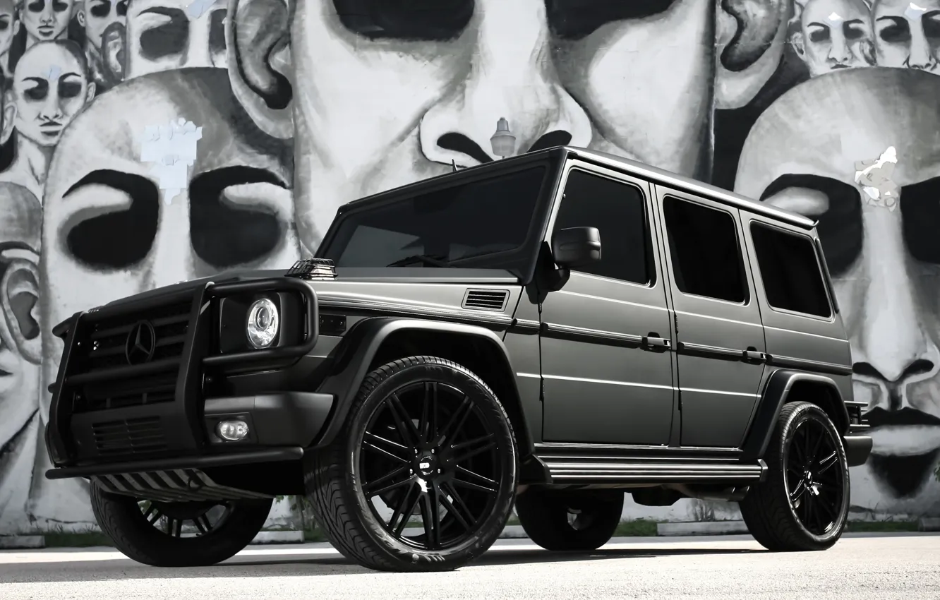 Photo wallpaper Mercedes, black, AMG, G55, with, Matte, full, wrap
