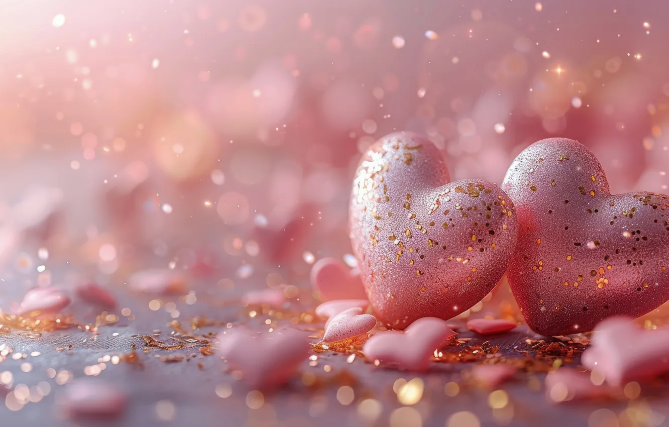 Photo wallpaper love, holiday, heart, Shine, hearts, pink, pink background, bokeh