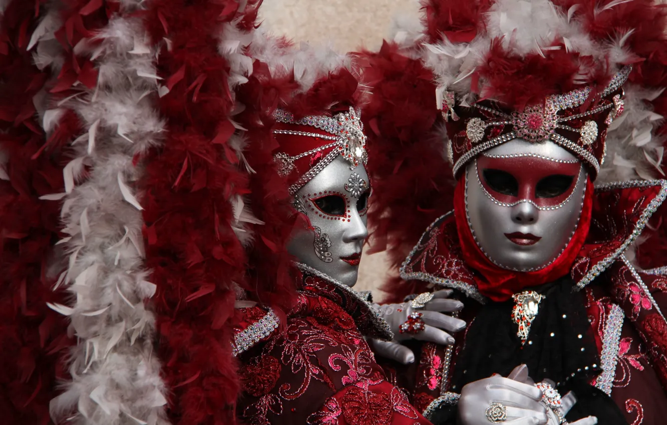 Photo wallpaper feathers, mask, costume, Venice, carnival