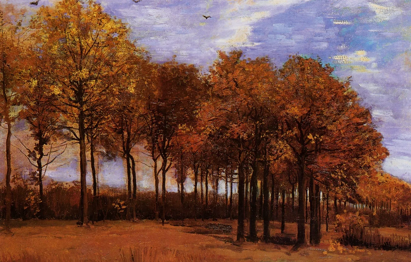 Photo wallpaper autumn, trees, Vincent van Gogh, Nuenen, Autumn Landscape
