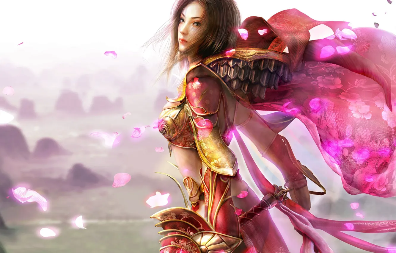 Photo wallpaper pink, petals, warrior