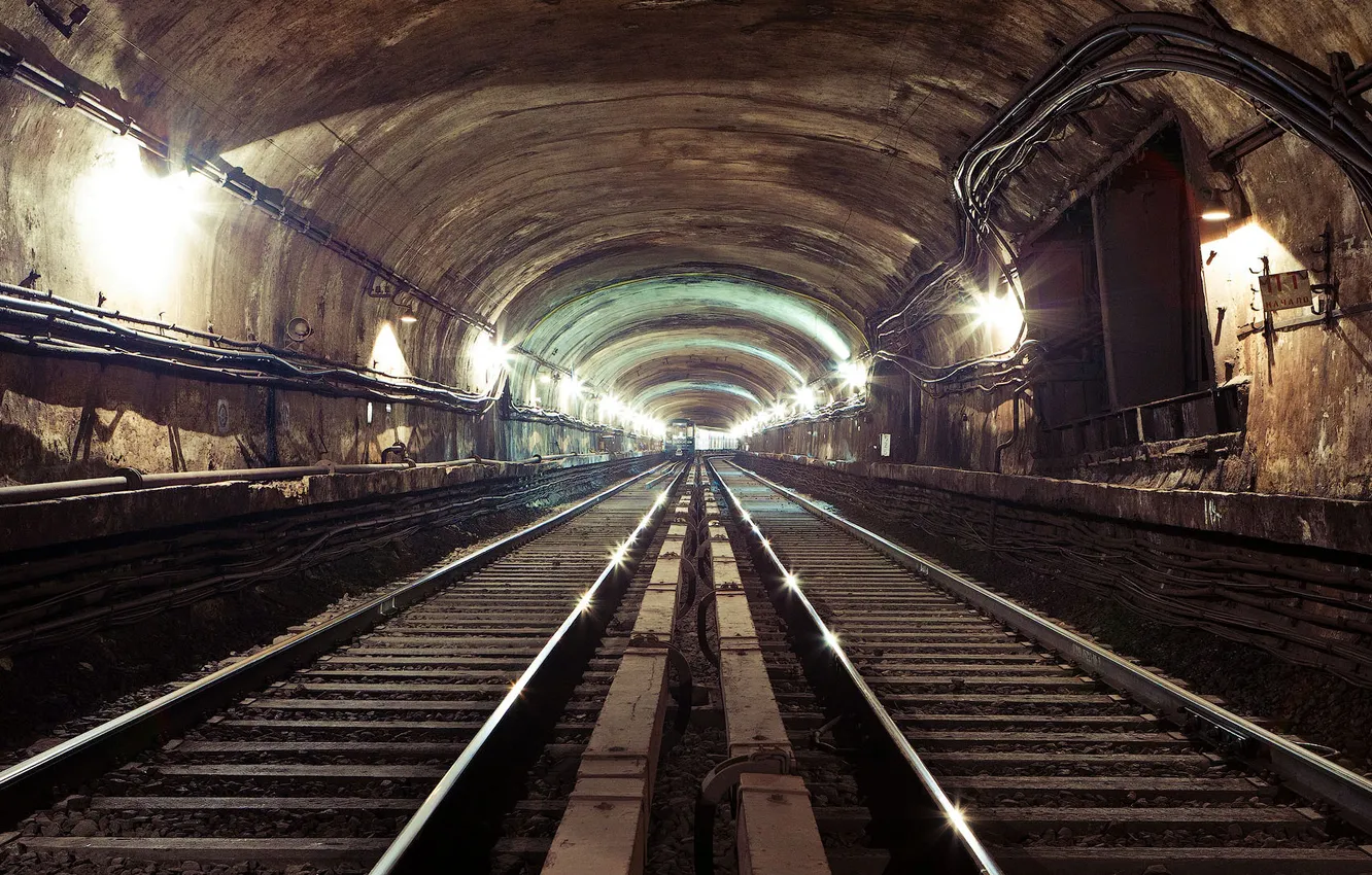 Photo wallpaper metro, rails, train, the reflection