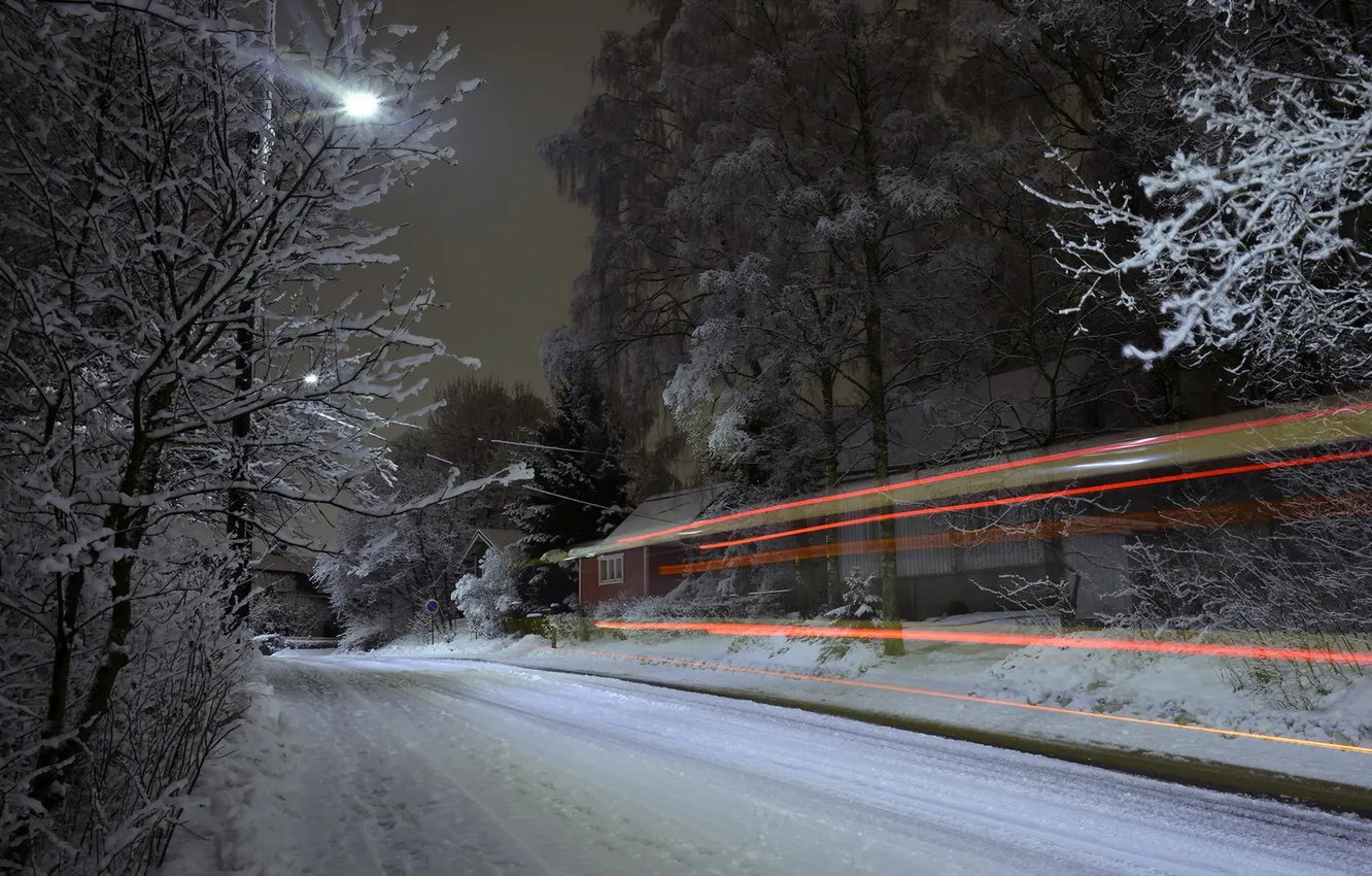 Photo wallpaper winter, road, lights