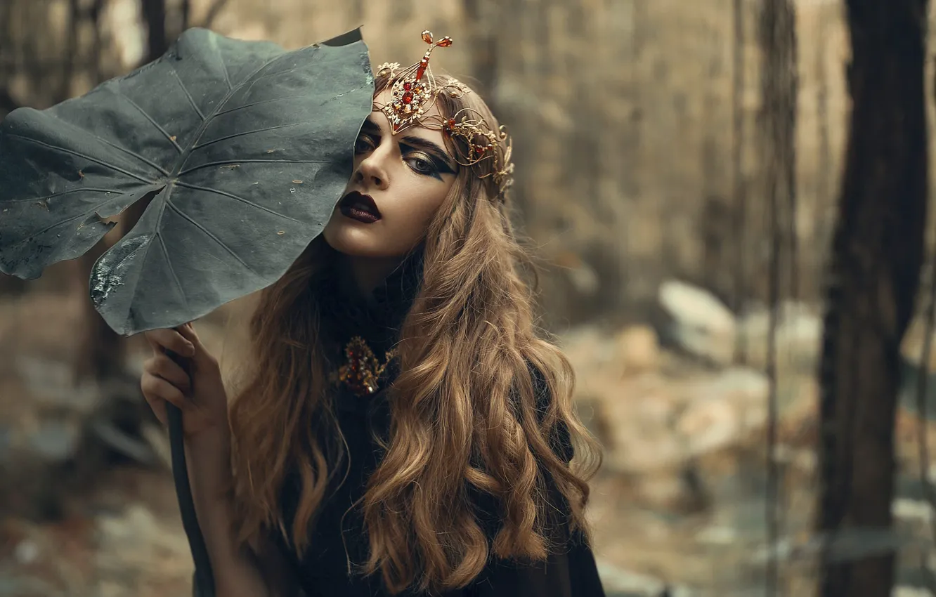Photo wallpaper leaves, decoration, makeup, sponge, Victoria