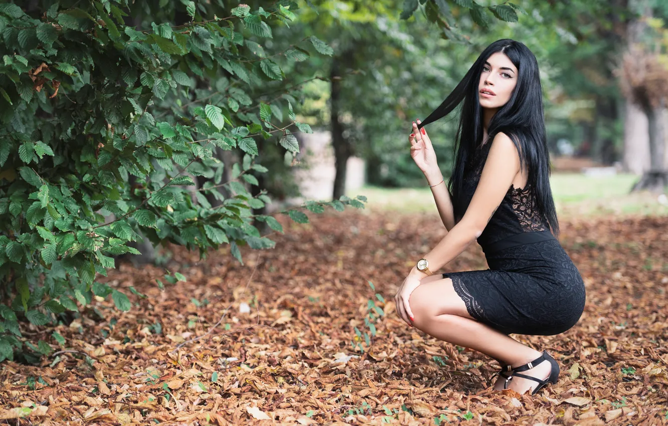 Photo wallpaper sexy, pose, foliage, hair, dress, beauty, bokeh, Martina