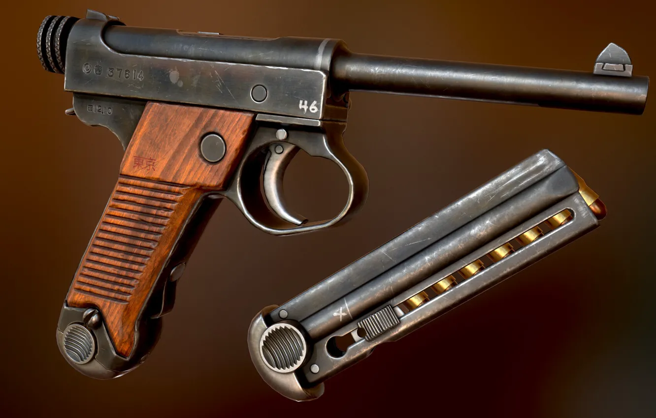 Photo wallpaper Japan, self-loading pistol, Nambu Type 14