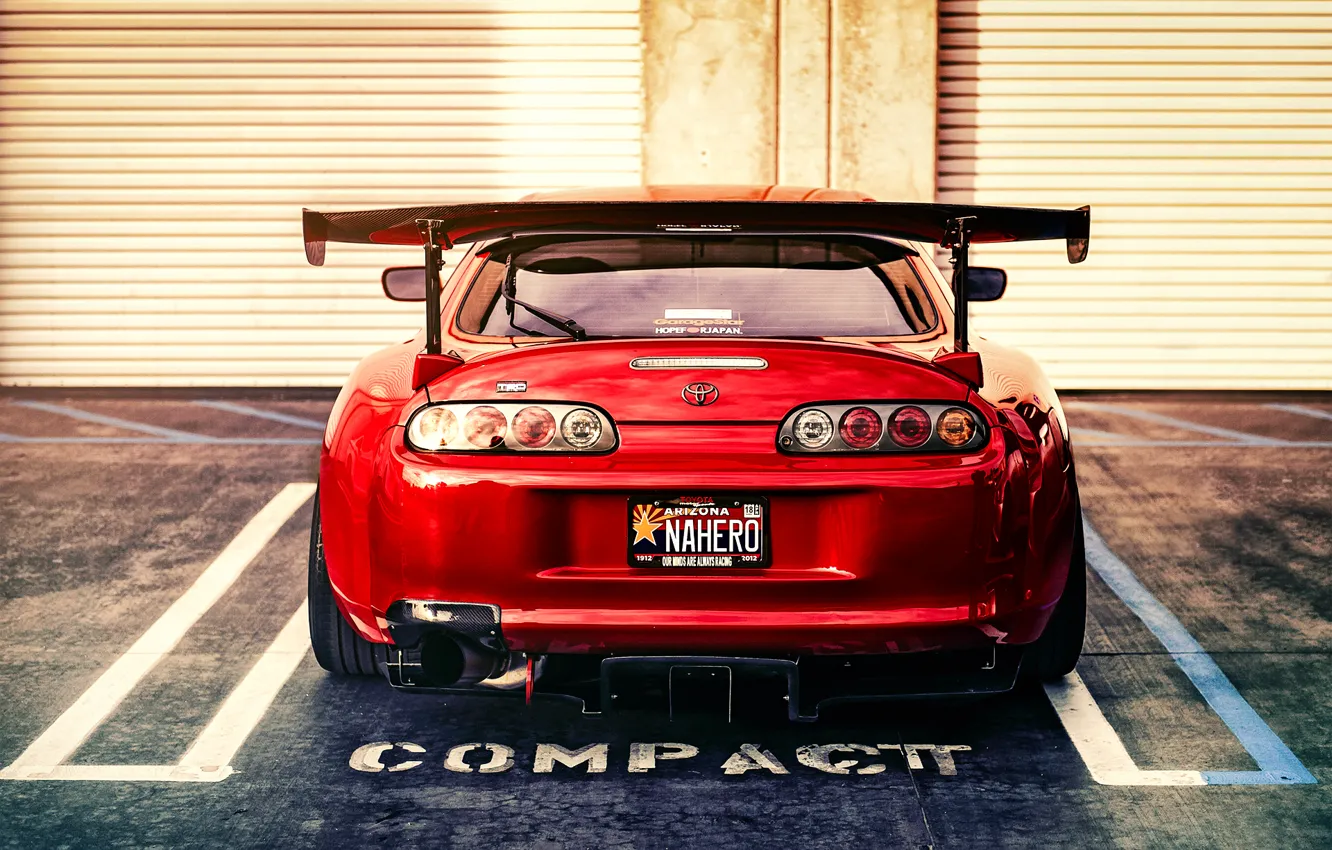 Photo wallpaper tuning, sports car, Toyota, red, rear view, Supra